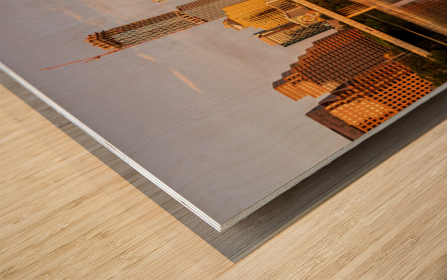 Waterline dominates city skyline of Austin Texas at sunset in 20 Wood print