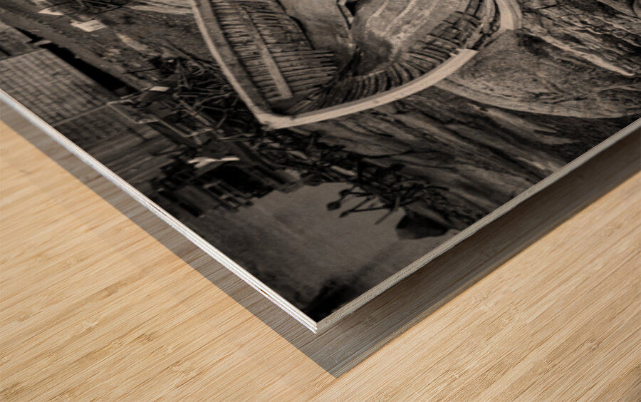 Monochrome abandoned rowing boat in Peggys Cove Wood print