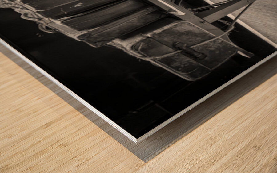 Historic antique luggage cart with retro leather suitcases and t Wood print