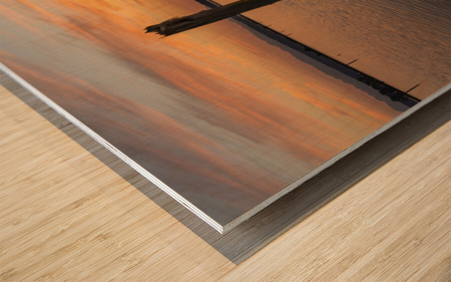 Dramatic sunset clouds over Possession Sound Everett in Washingt Wood print