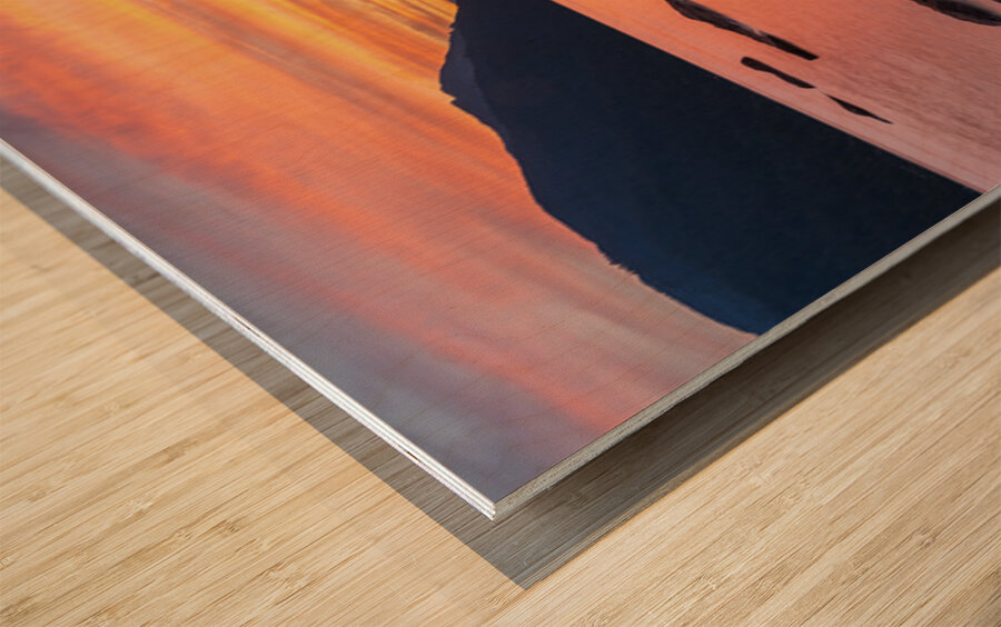 Vibrant sunset over Lake Wenatchee in the Cascade Mountains WA Wood print