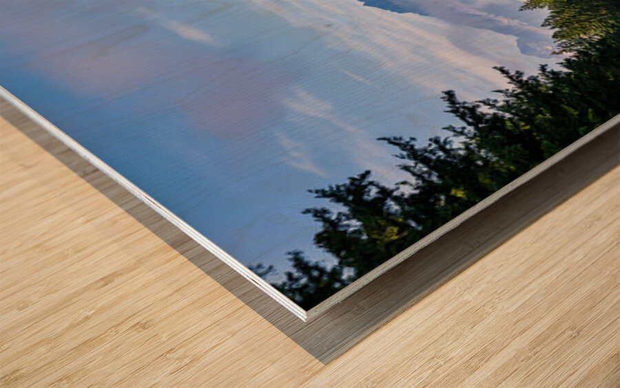 Whitehorse Mountain seen through rolling clouds and mist from Ro Wood print