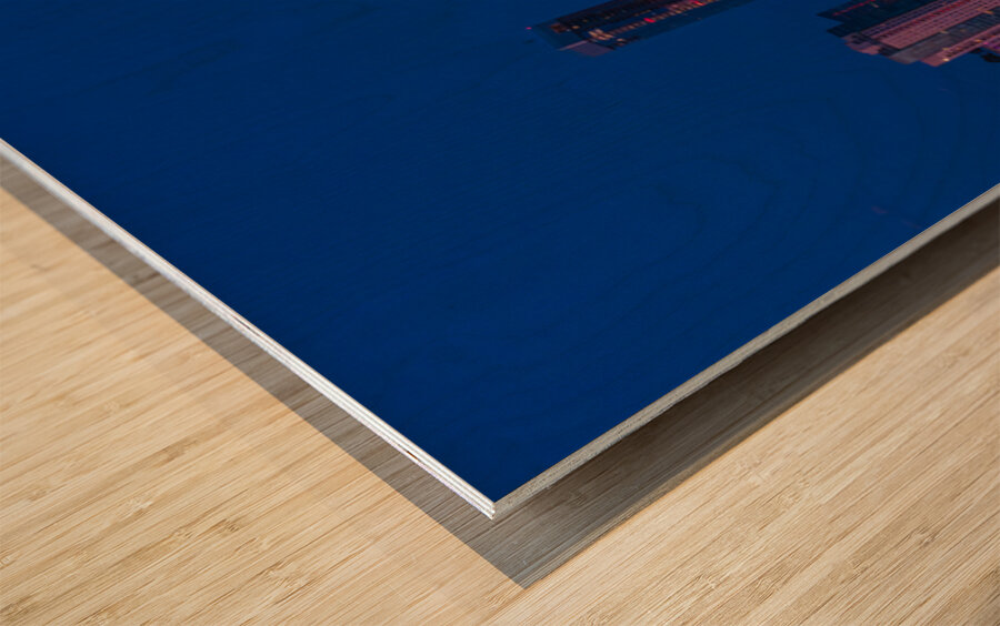 Harvest moon in the Austin skyline at sunset in Texas Impression sur bois