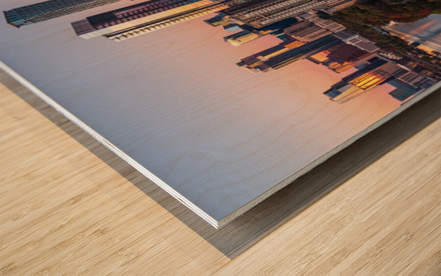 Rainey Historic district of Austin Texas aerial sunset view Wood print