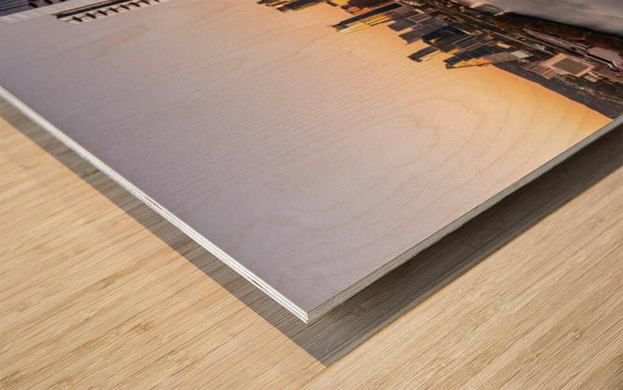 44 East Tower rises above Rainey Street District in Austin Wood print