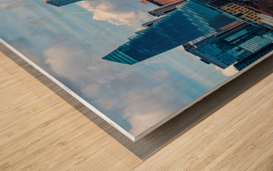 Close Up of Austin Skyline with the Sail Building and River Brid Wood print