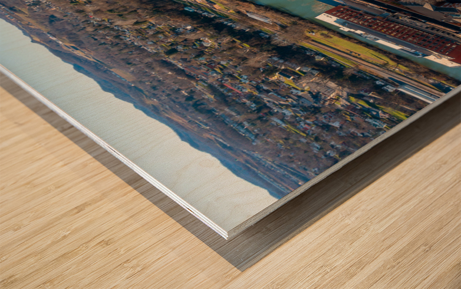 Aerial drone panorama of Woodburn Hall at WVU Impression sur bois