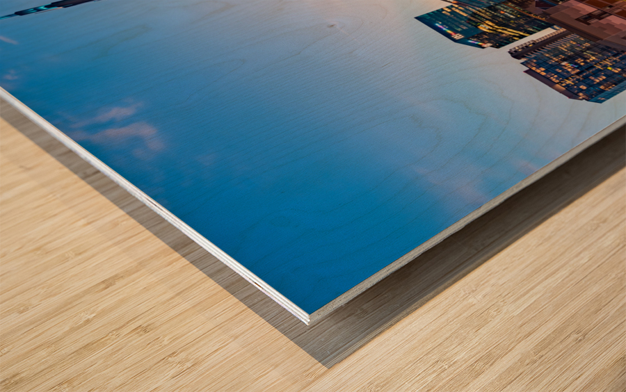 Skyline of Nashville with focus on Broadway in the evening Wood print