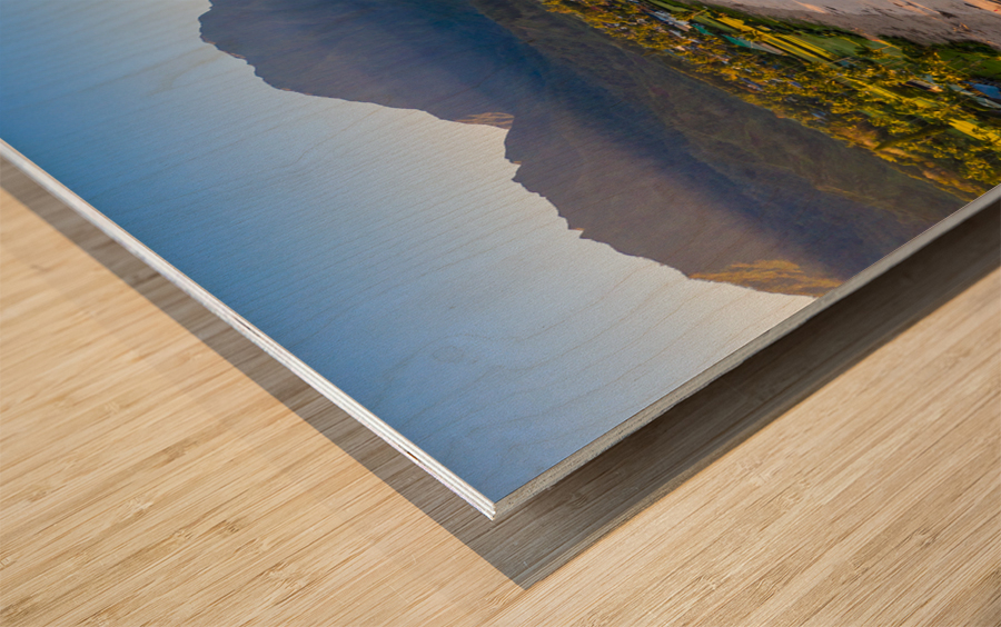 Aerial drone shot of Hanalei bay Wood print