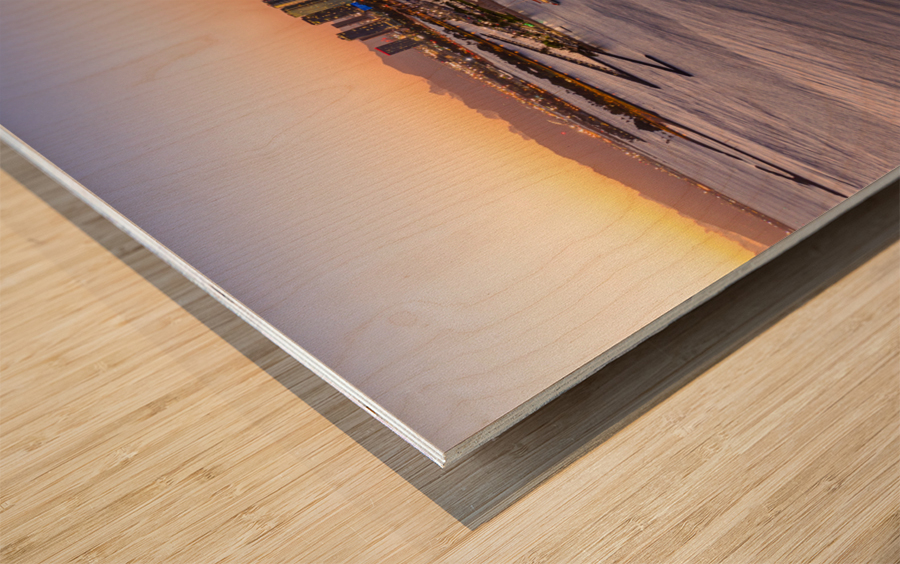 Aerial view of Waikiki beach at sunset Wood print