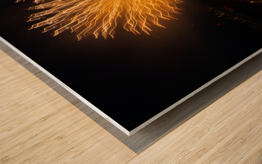 Abstract treatment of fireworks over Pittsburgh Wood print
