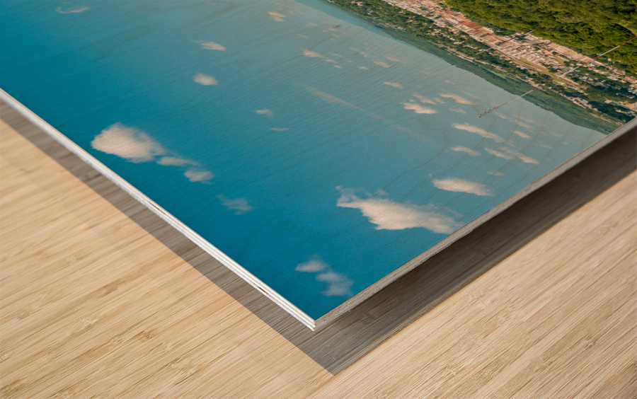 Aerial panorama image of the downtown and university in Morgantown Wood print