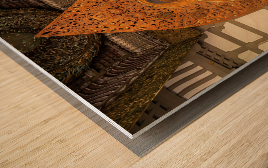 Statue of Buddha in the Byodo In buddhist temple on Oahu, Hawaii Impression sur bois