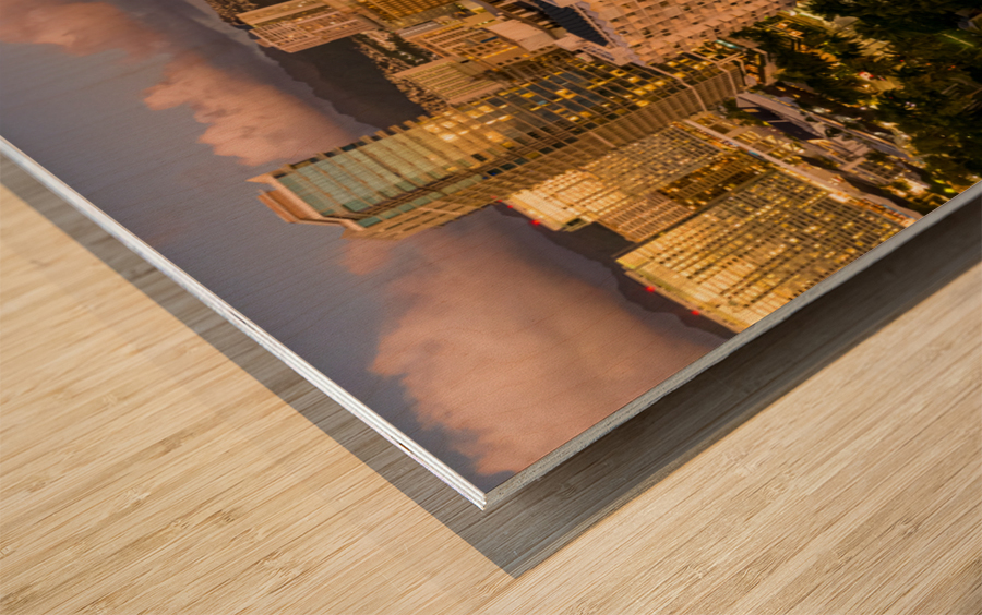 Aerial view of Waikiki beach towards Diamond Head at sunset  Wood print