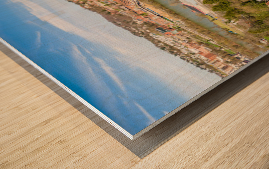 Aerial panorama of City of Morgantown WV Wood print