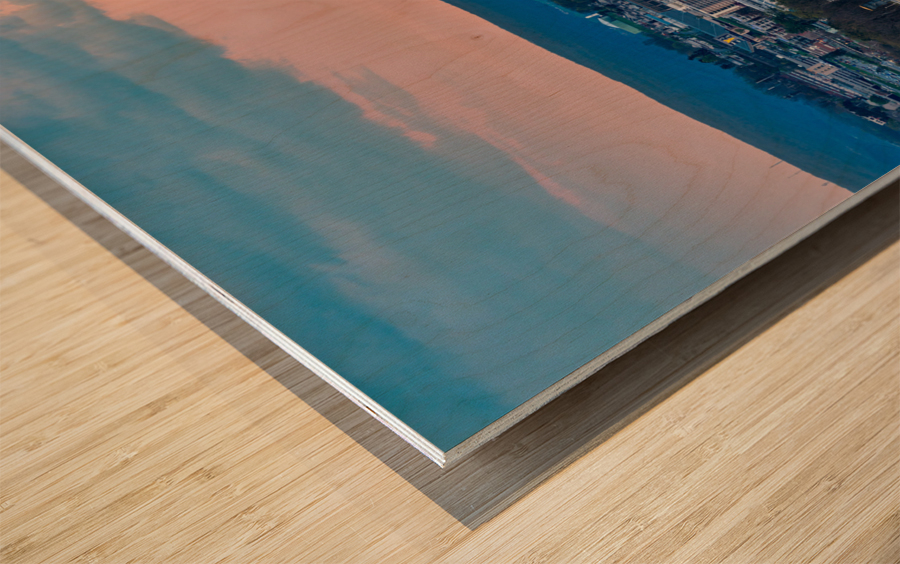 Super pink moon rises above the WVU coliseum on Evansdale campus Wood print