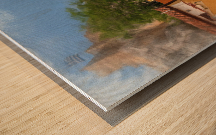 Narrow street in Anafiotika in Athens Greece Wood print