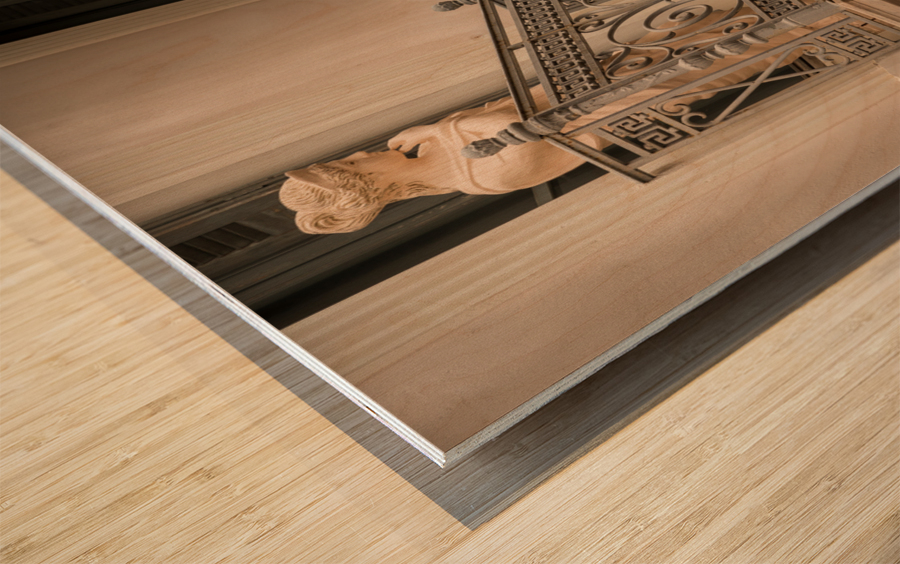 Statue on balcony in Plaka in Athens Wood print