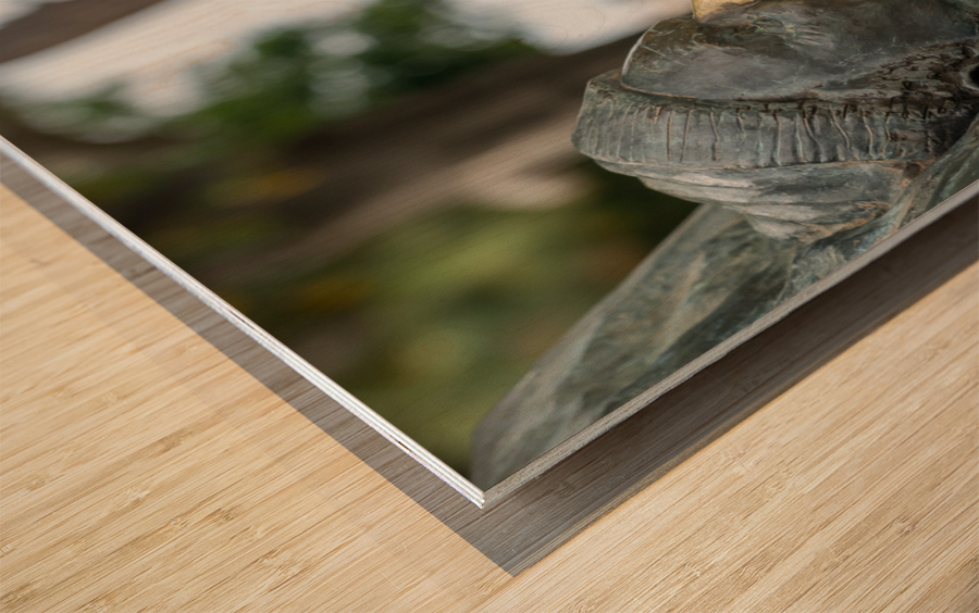 Statue of bust of Lawrence Durrell in Corfu Impression sur bois