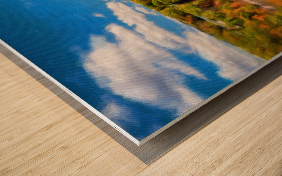 Painting of fall colors on Cheat Lake Morgantown Wood print