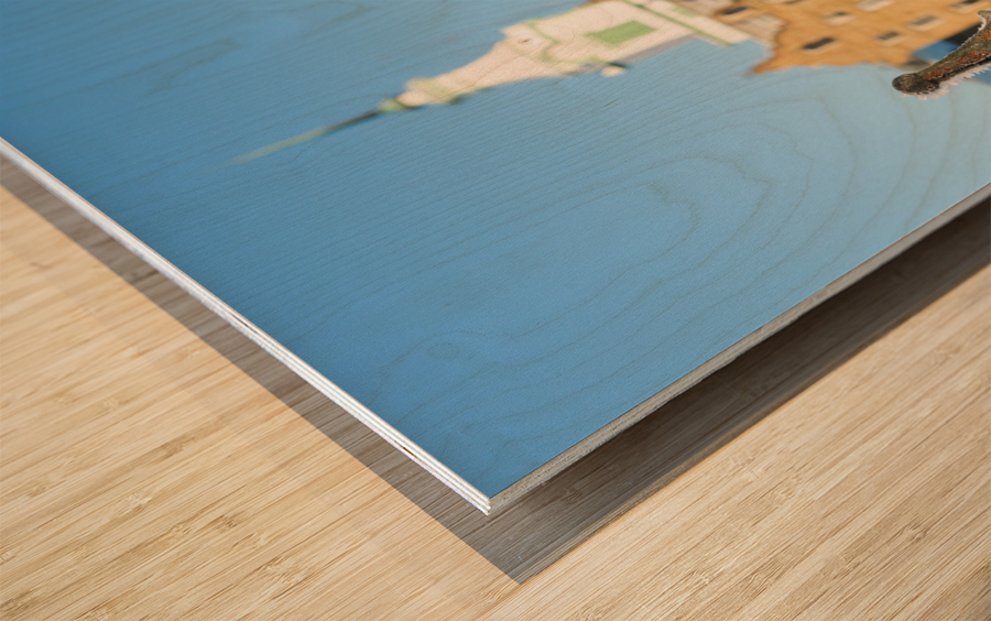 Railings in snow outside Weston Asylum Wood print