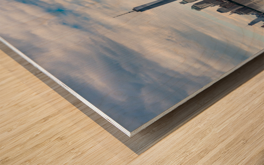 Panorama of Manhattan with calm artificial water Wood print