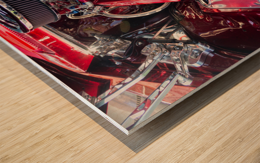 Engine compartment of chromed Camaro Wood print