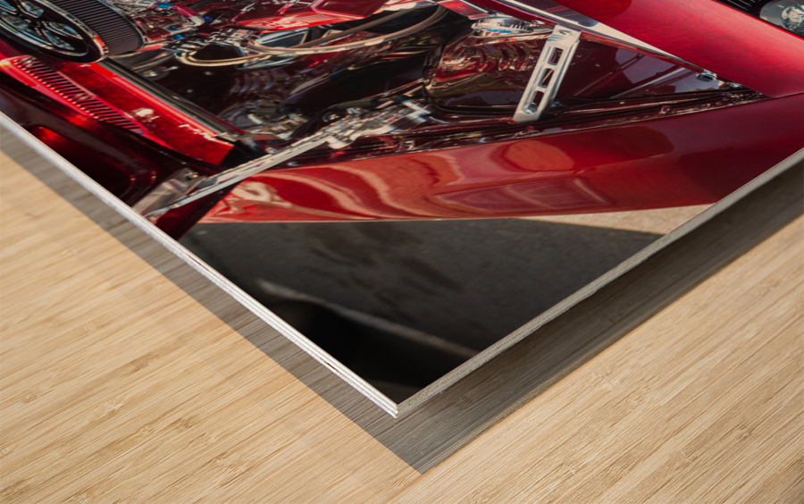 Engine compartment of chromed Camaro Wood print
