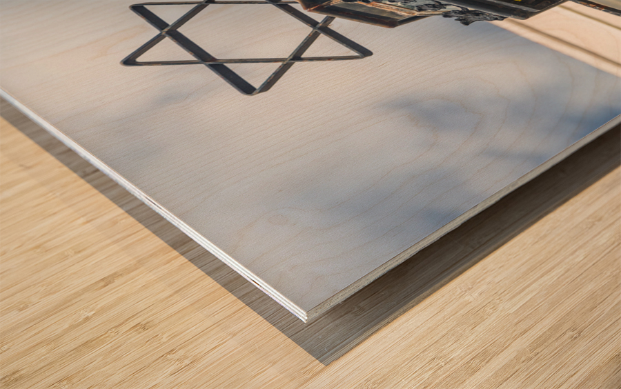 Antique lamp at entrance to synagogue Wood print