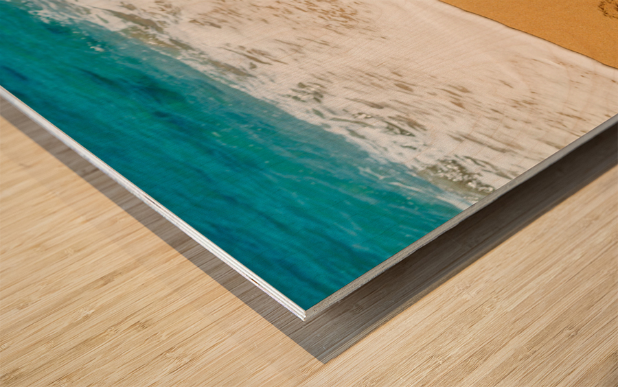 Beach Time written in sand with sea surf Wood print