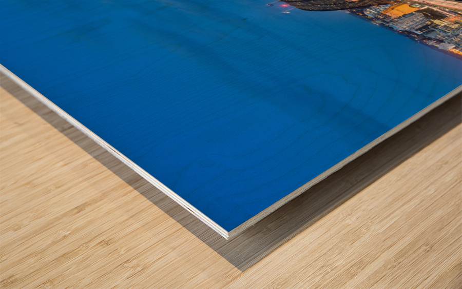 Dramatic panoramic night photo Sydney harbor Wood print