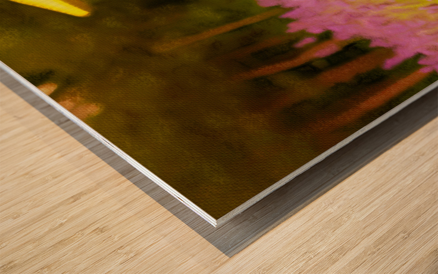 Pastel drawing of lavender plants in blossom Wood print