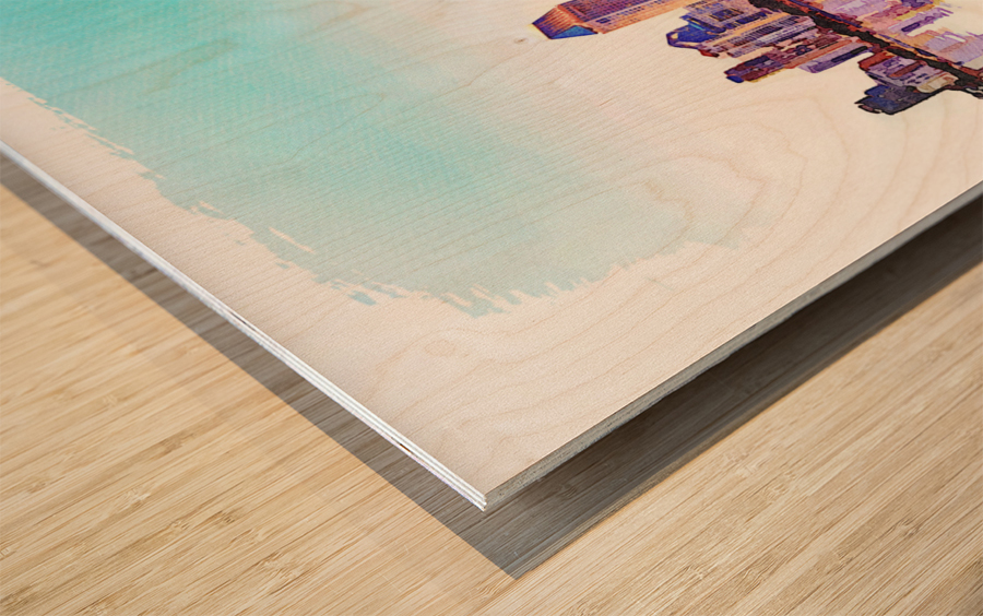 San Diego Skyline at sunset from Coronado Wood print