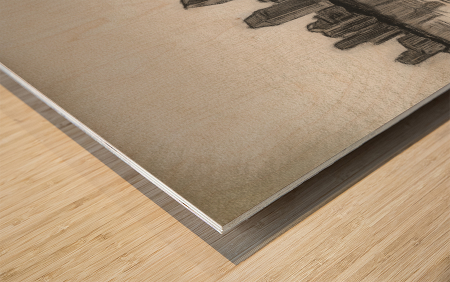 Charcoal San Diego Skyline at sunset from Coronado Wood print