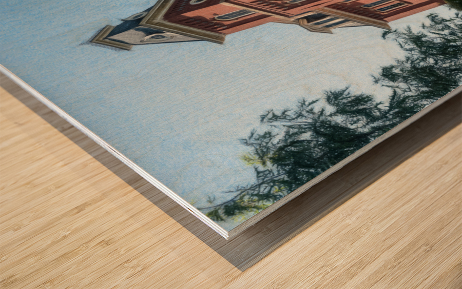 Pencil sketch of Woodburn Hall at WVU in Morgantown Wood print