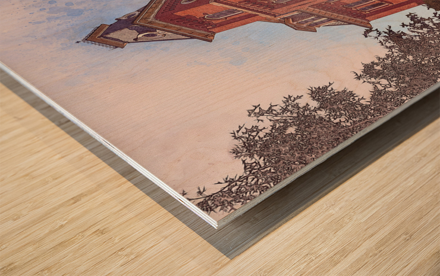 Digital art of Woodburn Hall at WVU in Morgantown Wood print