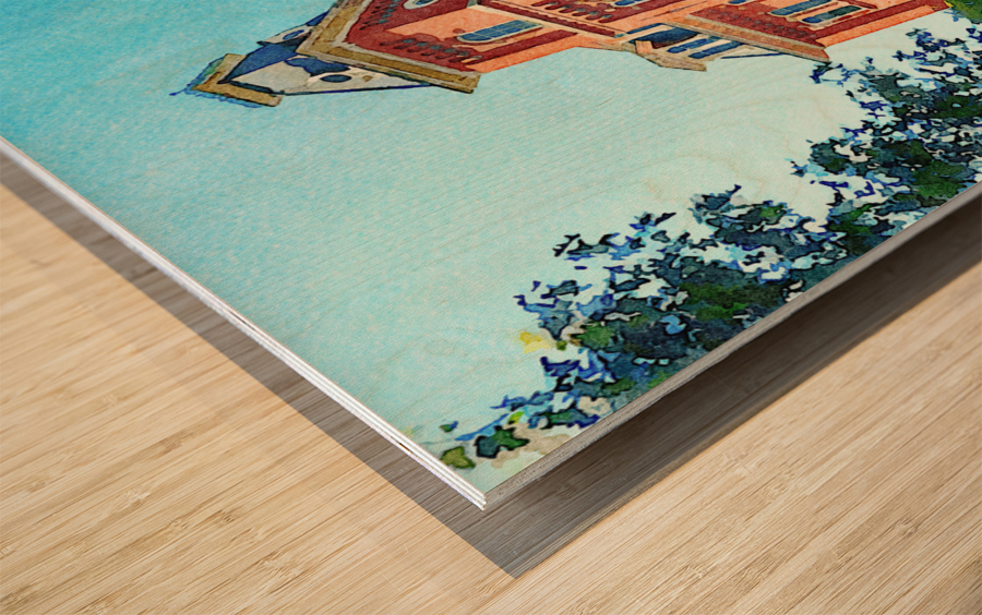 Water color of Woodburn Hall at WVU in Morgantown Wood print