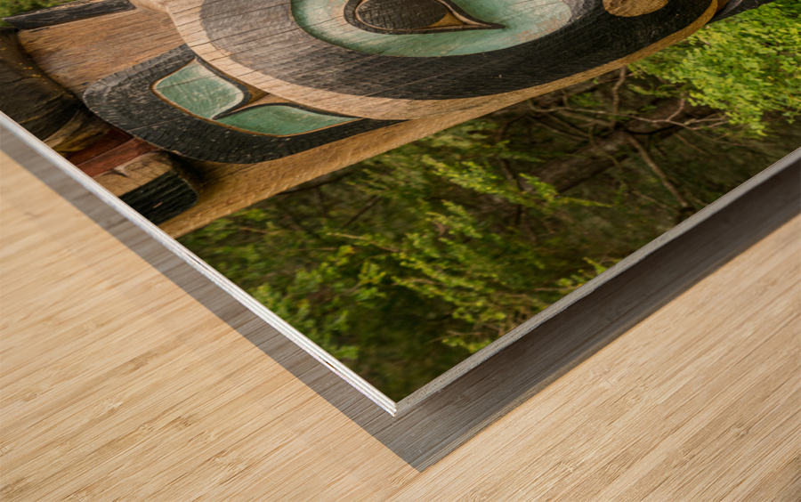 Detail of carved totem pole in the Sitka National Historical Par Wood print