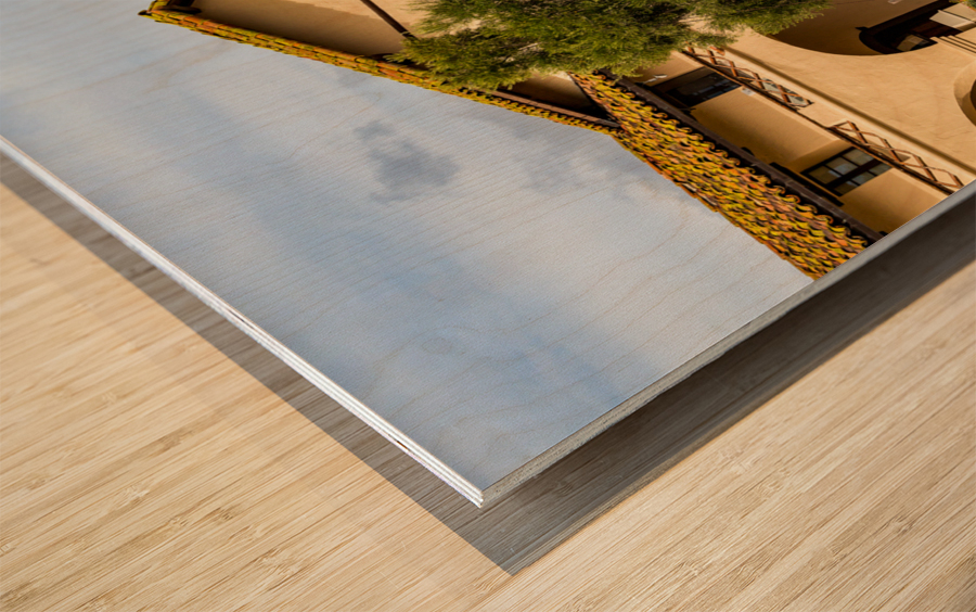 Cloudy day at Santa Ines Mission California Impression sur bois