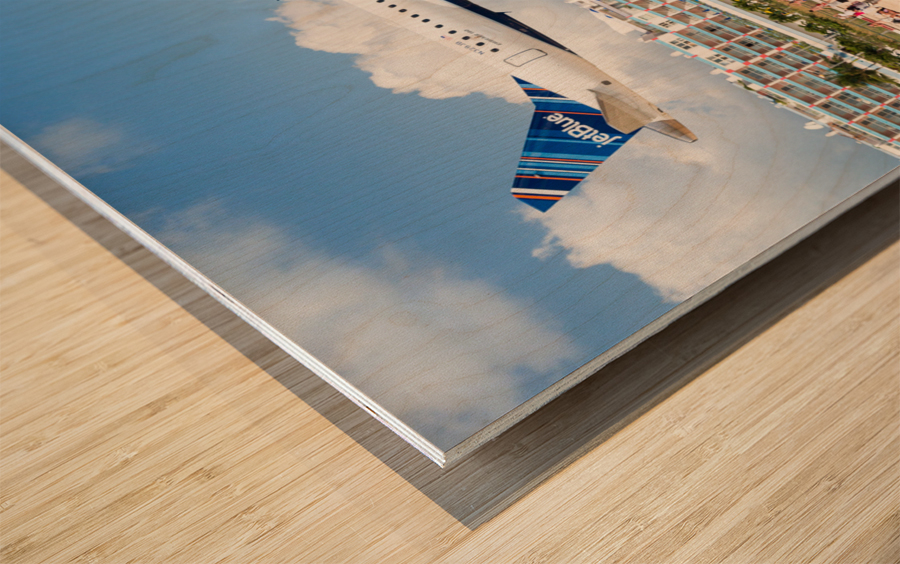 Jet Blue Airplane lands at Princess Juliana airport St Martin Wood print