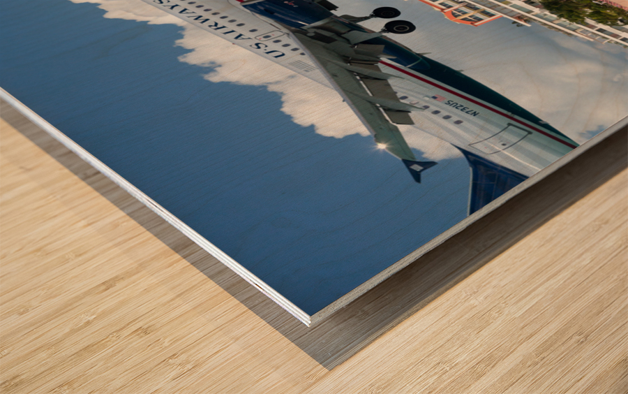 US Airways plane lands at Princess Juliana airport St Martin Wood print