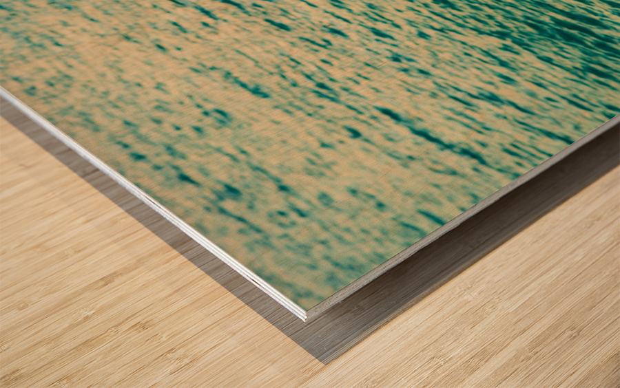 Womans head against infinity edge pool Wood print