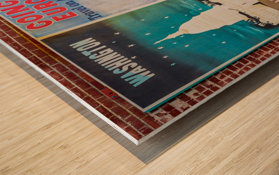 Three antique travel posters on the wall  Wood print