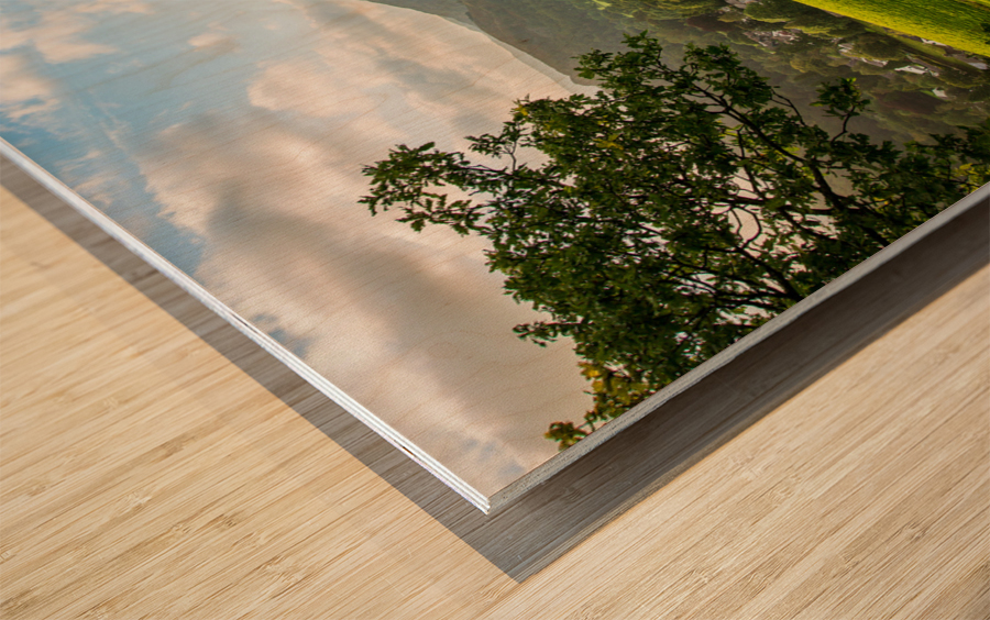 View over fields to Ambleside Lake District Wood print