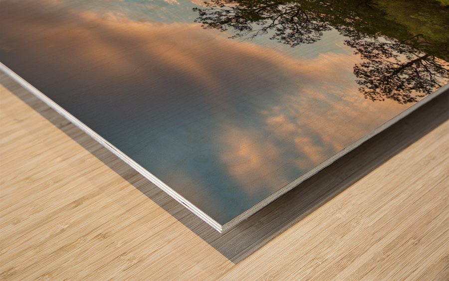 Sunset over Rydal Water in Lake District Wood print