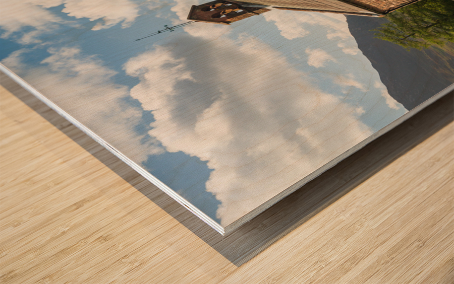 Old stone church in Buttermere Village Wood print