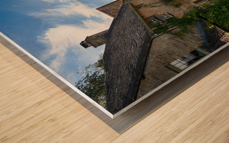 Old cotswold stone houses in Icomb Wood print