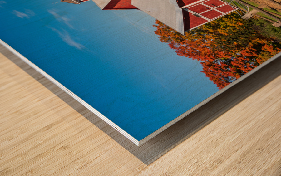 Grandview Farm barn with fall colors in Vermont Wood print