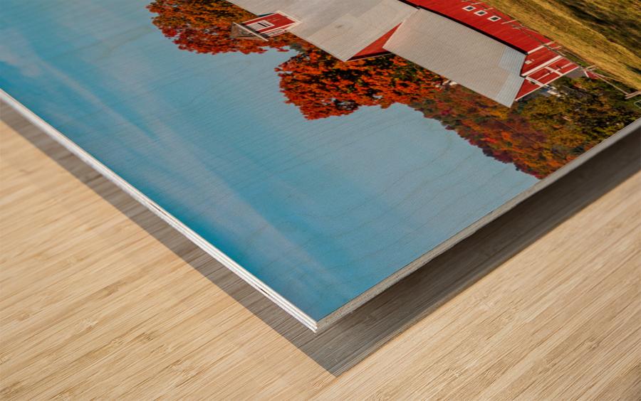 Grandview Farm barn with fall colors in Vermont Impression sur bois