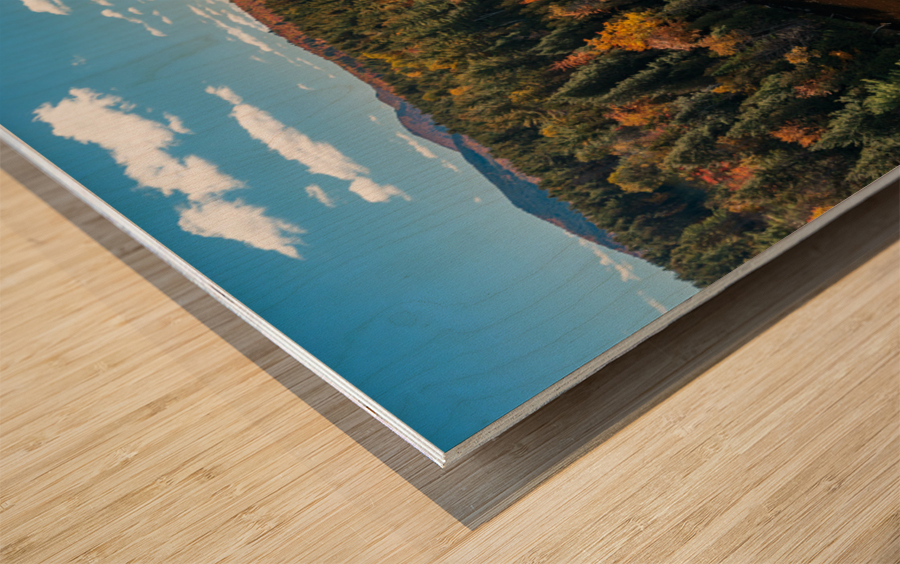 Saranac river flows through multi-colored fall landscape in Adir Wood print